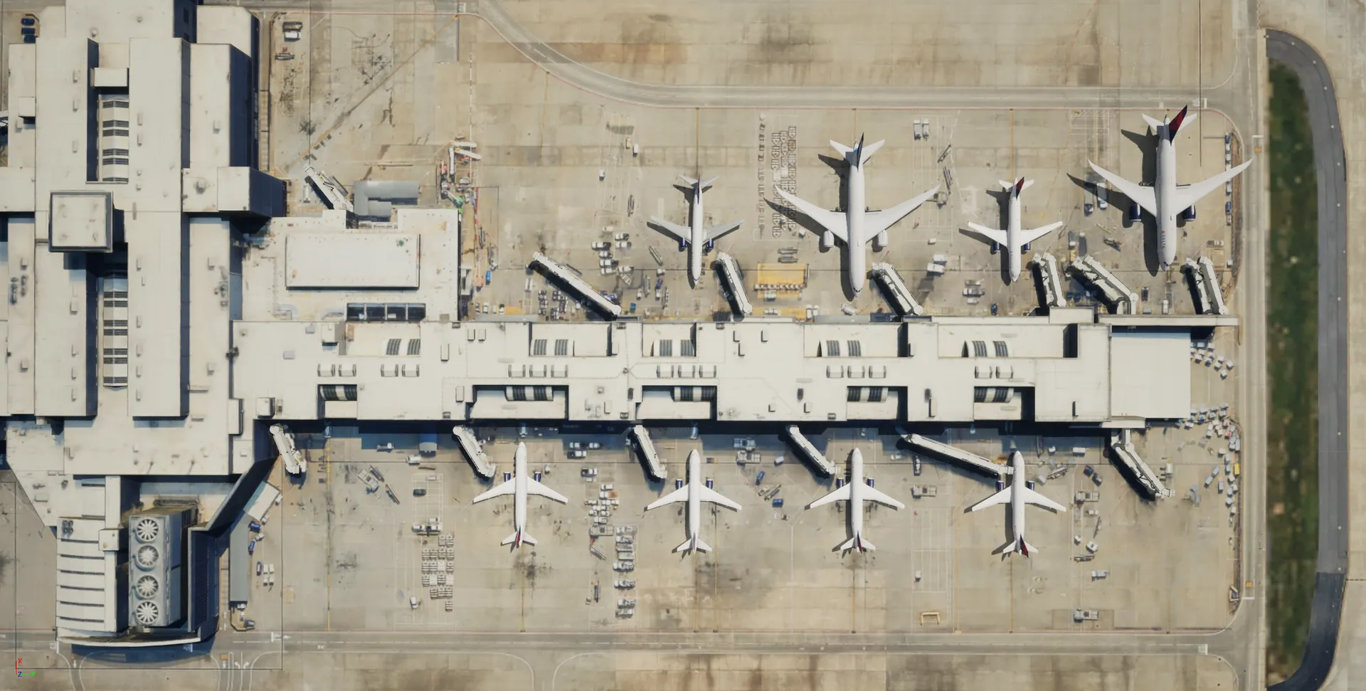 AutoVerse airport ramp simulation wide-angle view